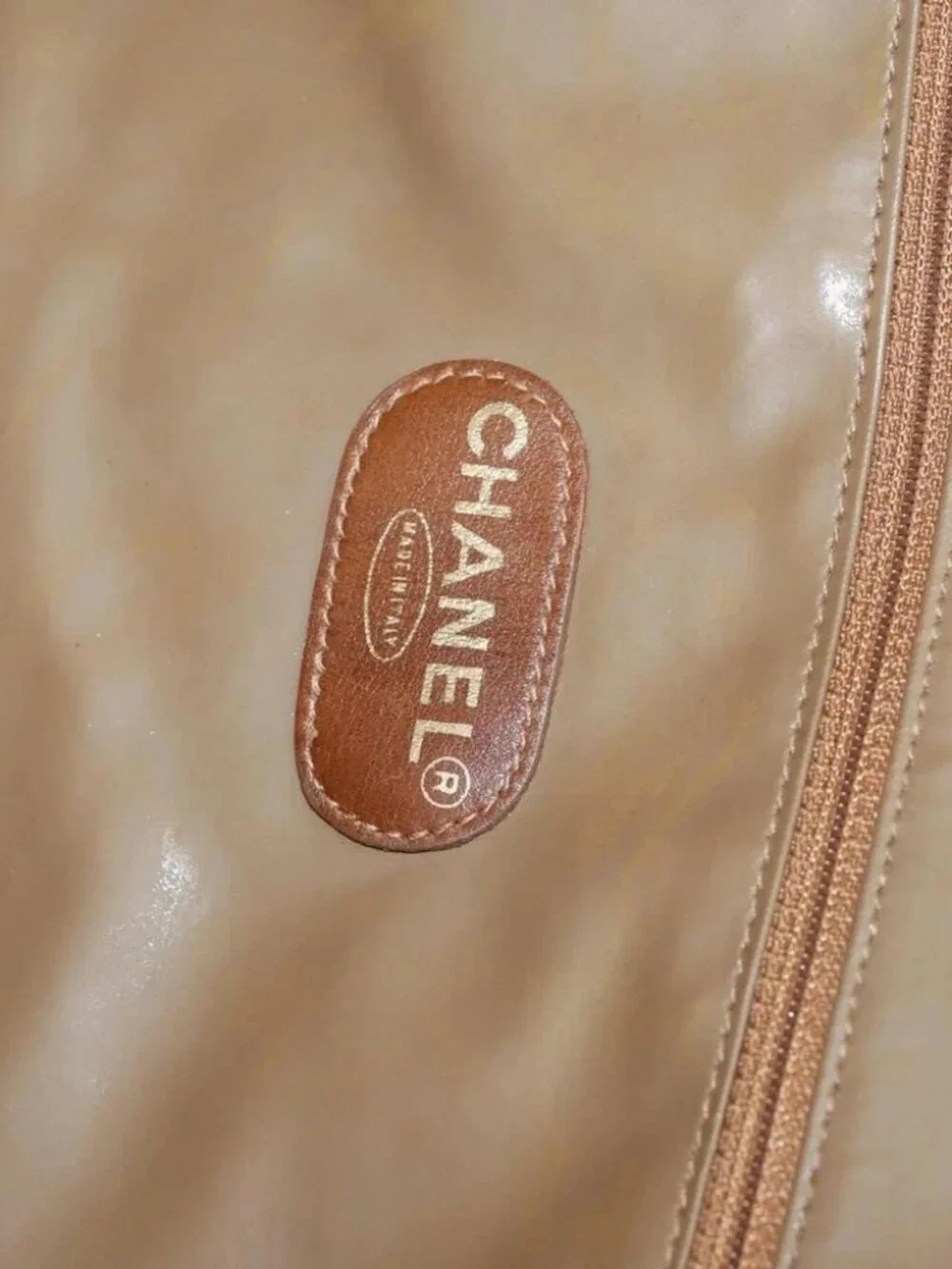 CHANEL Tote Bag Enamel Brown Gold CC Auth bs29208